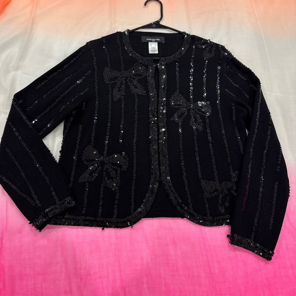 Jones New York Black Sequin Bow Jacket - Picture 3 of 7